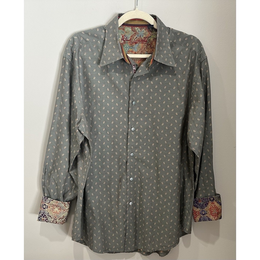 Robert Graham Men's Sz Large Long Sleeve Button Up Shirt Paisley Flip Cuff